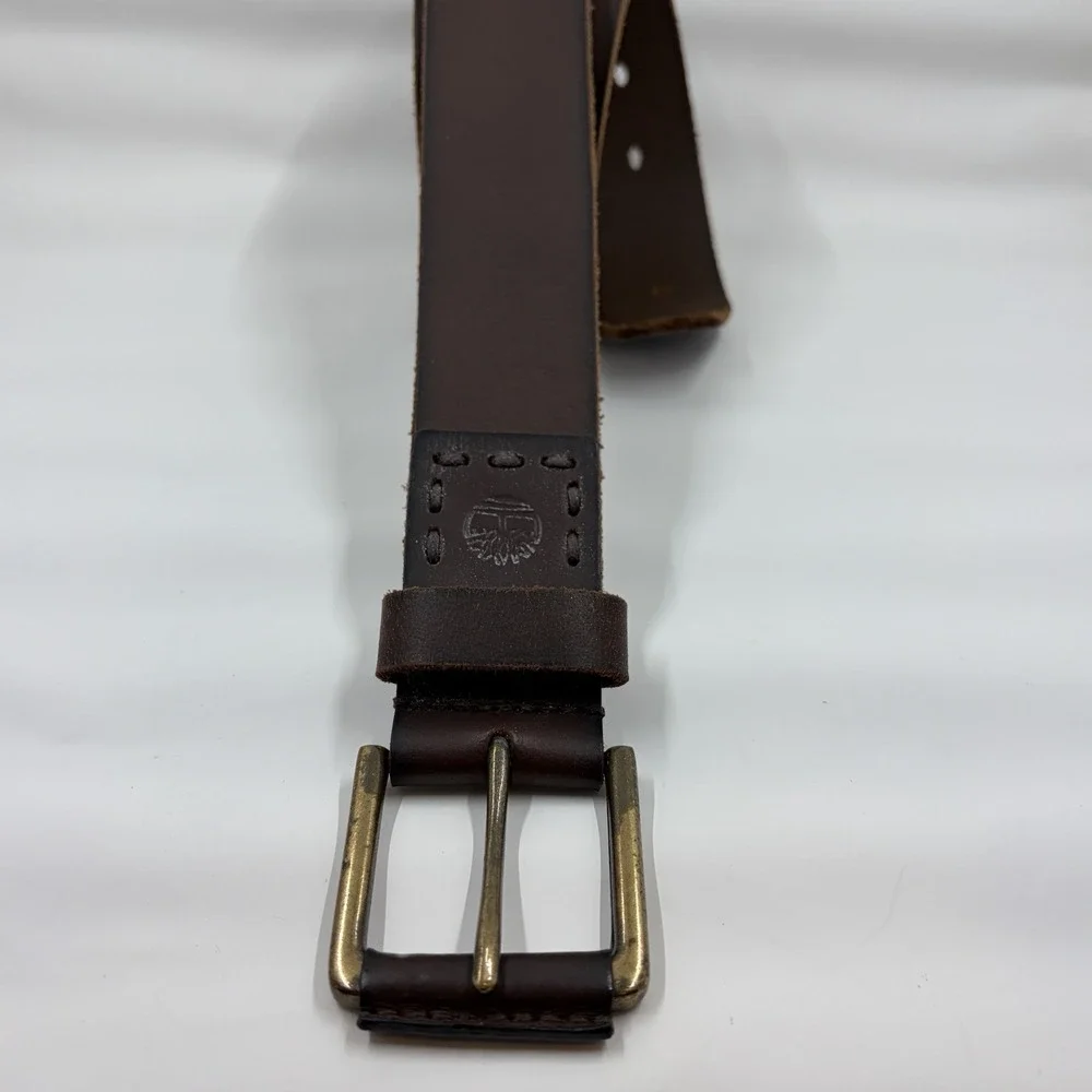 Timberland Brown Genuine Leather Belt Men's Size 34 Brown Top Stitching